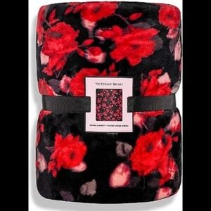 Victoria's Secret Black and Red Floral Blanket